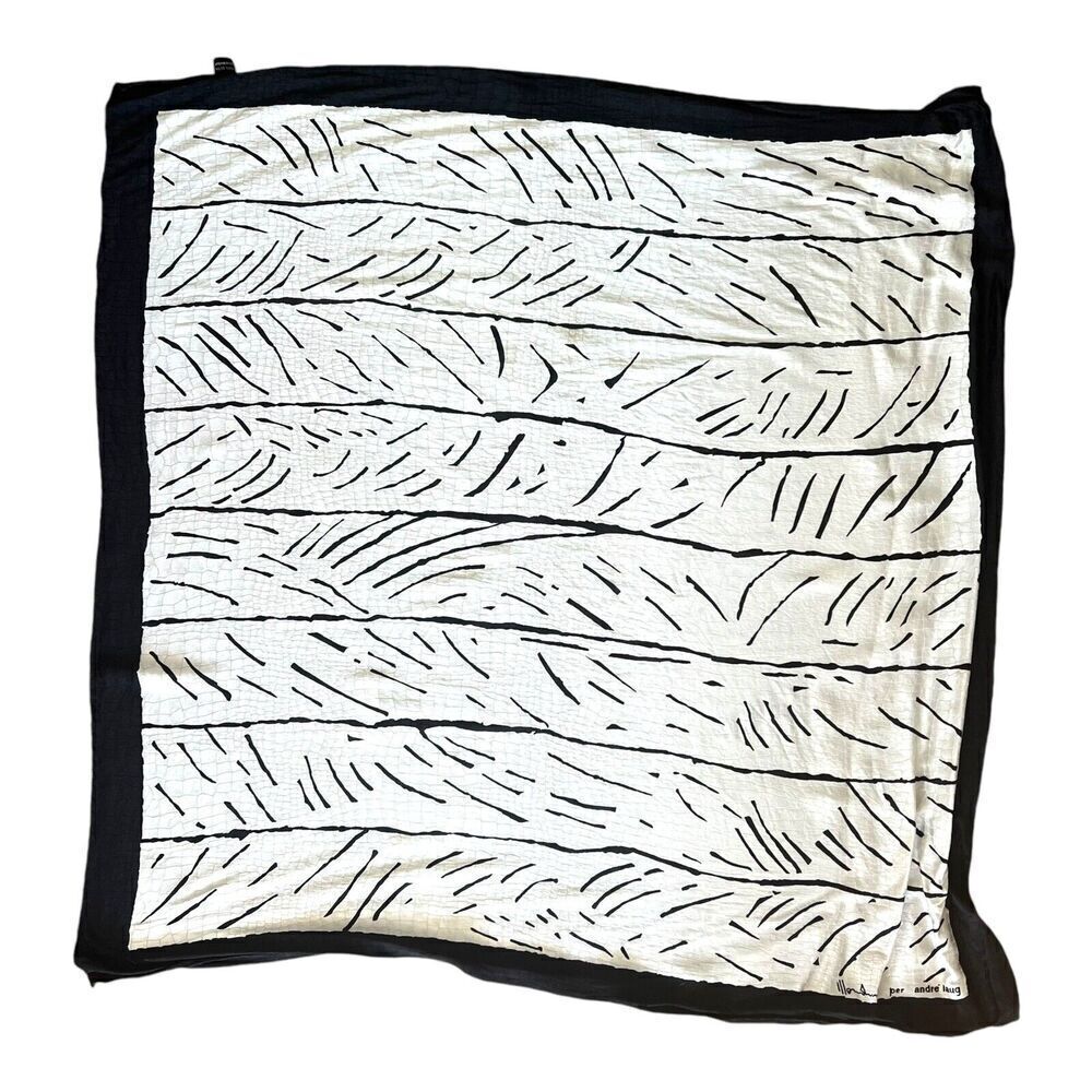 Andre Laug Vintage Silk Scarf Black White Abstract Designer